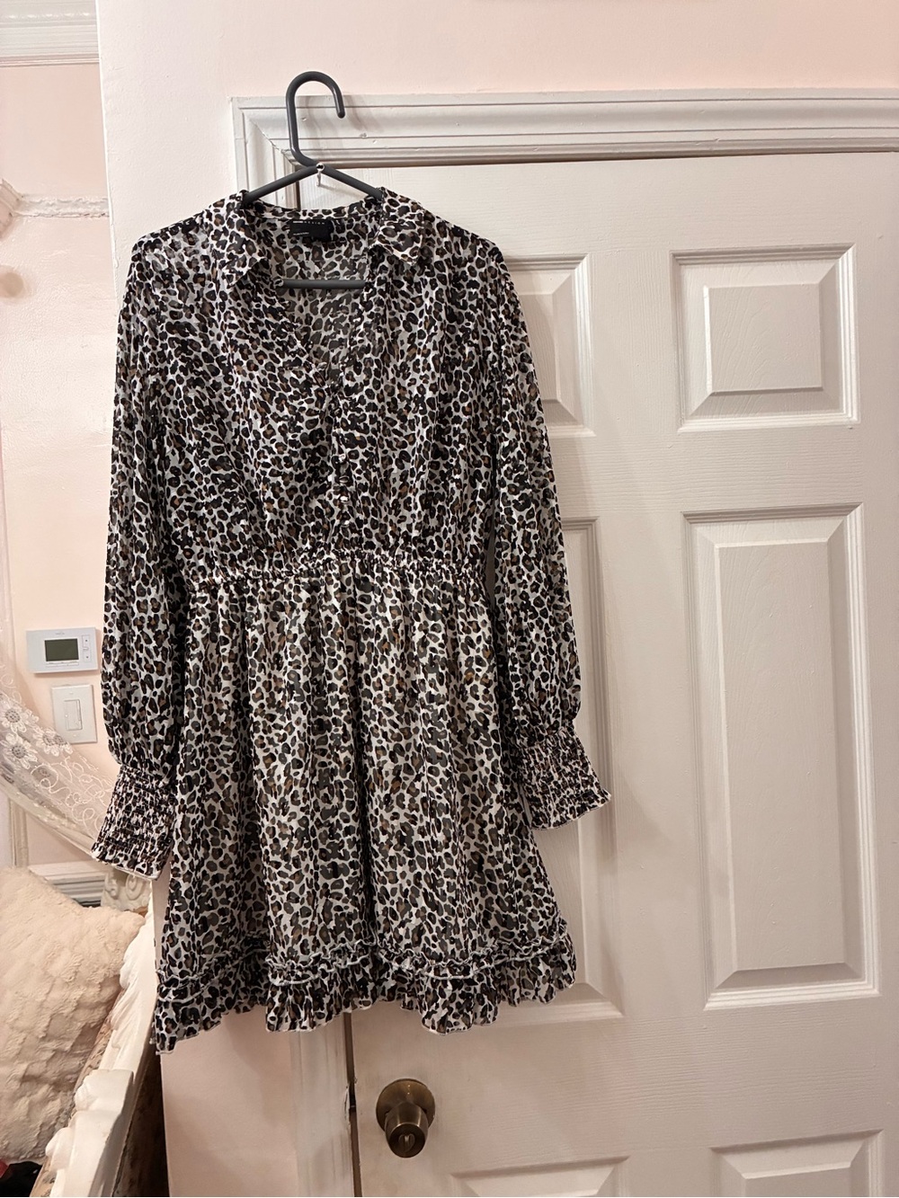 Leopard Print Long-Sleeve Mini Dress in Brown and Black